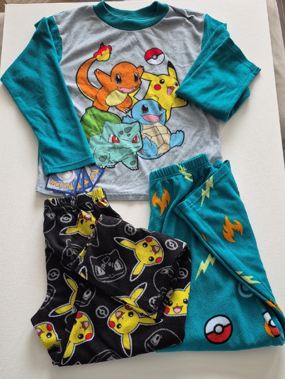 Pokemon Kids Teal Two-Piece Pajama Set with Extra Black Pikachu Lounge Pants